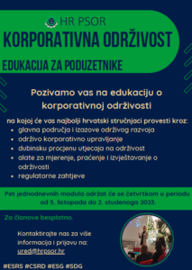 Pozivamo vas na edukaciju u organizaciji HR PSOR-a: KORPORATIVNA ODRŽIVOST Društveno odgovorno poslovanje u Hrvatskoj - Dop.hr